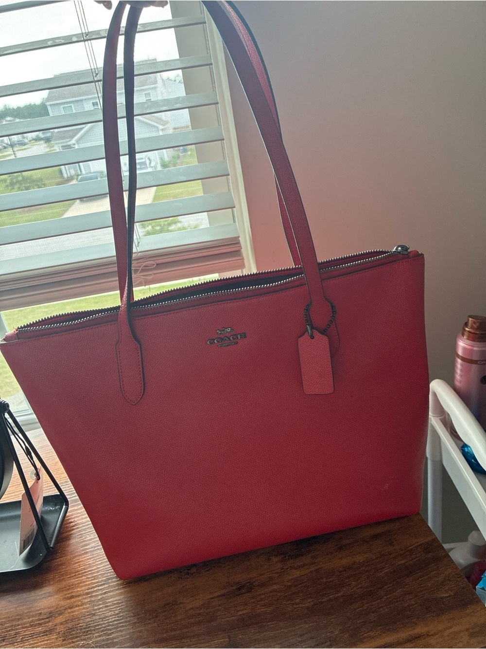 Coach Red Leather Zip Tote with Tag